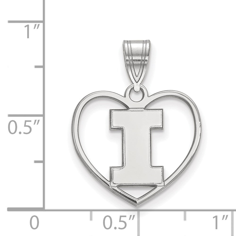 Sterling Silver Rhodium-plated LogoArt University of Illinois Letter I Heart Pendant