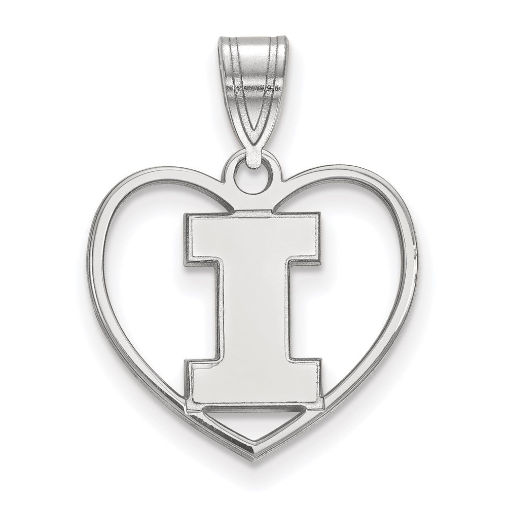 Sterling Silver Rhodium-plated LogoArt University of Illinois Letter I Heart Pendant