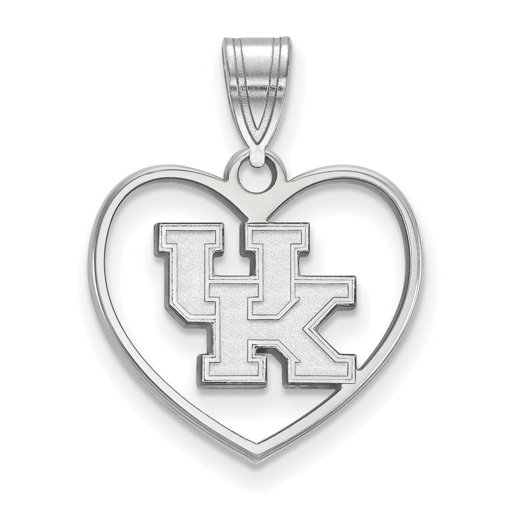 Sterling Silver Rhodium-plated LogoArt University of Kentucky U-K Heart Pendant