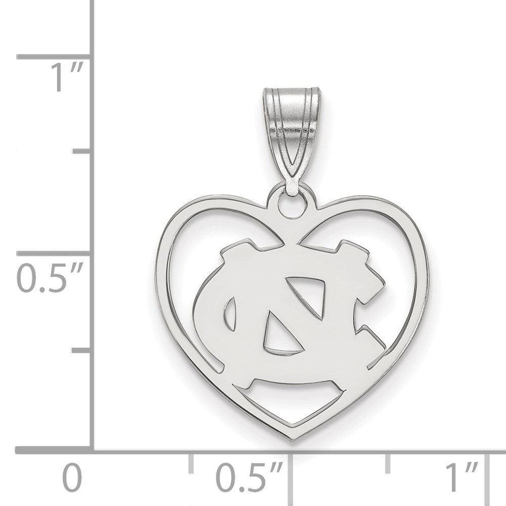 Sterling Silver Rhodium-plated LogoArt University of North Carolina N-C Heart Pendant