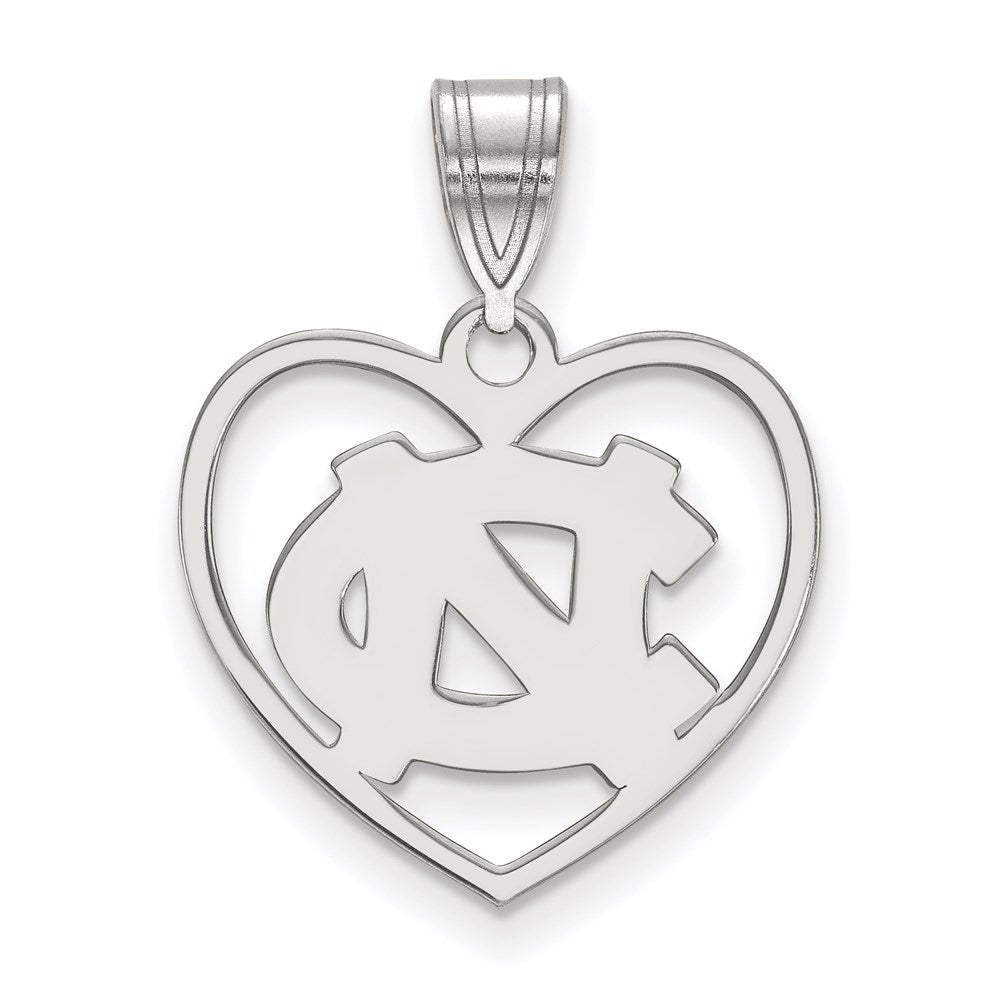 Sterling Silver Rhodium-plated LogoArt University of North Carolina N-C Heart Pendant
