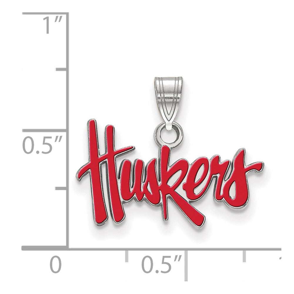 Sterling Silver Rhodium-plated LogoArt University of Nebraska Huskers Small Enameled Pendant