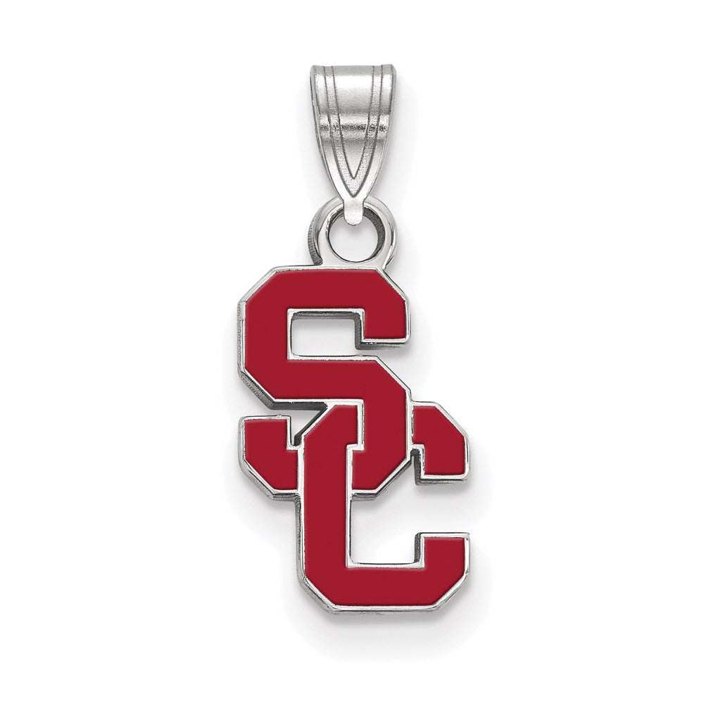 Sterling Silver Rhodium-plated University of Southern California S-C Small Enameled Pendant