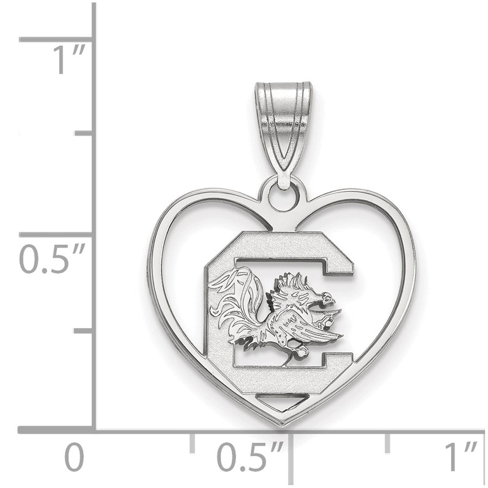 Sterling Silver Rhodium-plated LogoArt University of South Carolina Heart Pendant
