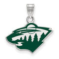 Sterling Silver Rhodium-plated NHL LogoArt Minnesota Wild Small Enameled Pendant