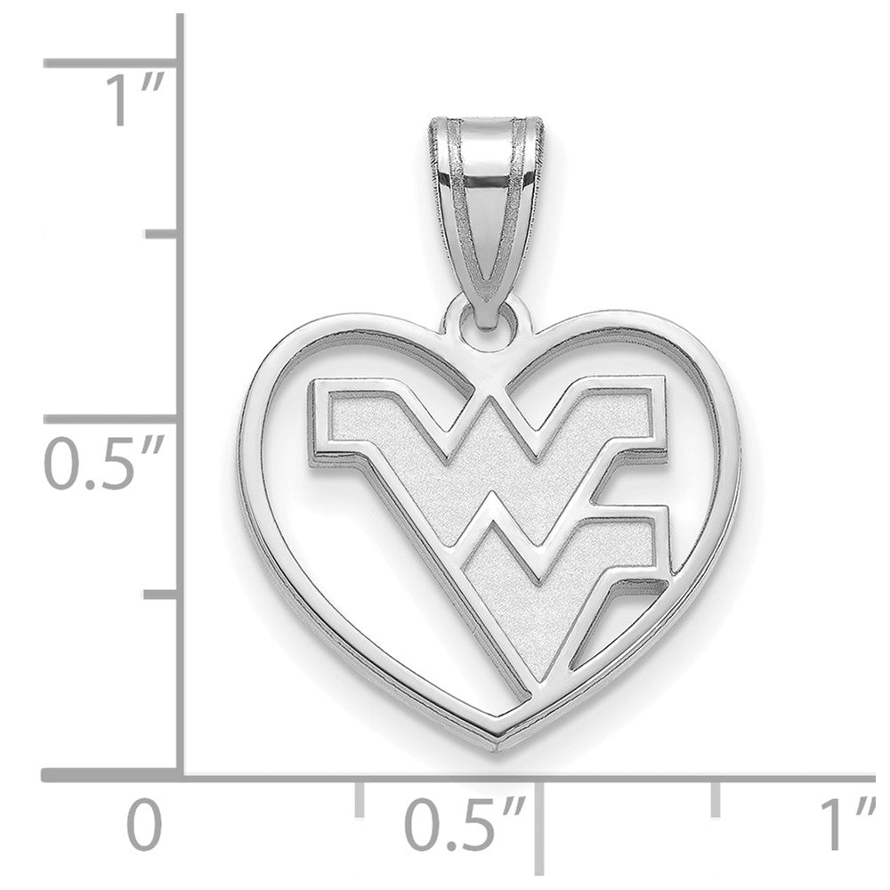 Sterling Silver Rhodium-plated LogoArt West Virginia University W-V Heart Pendant