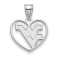 Sterling Silver Rhodium-plated LogoArt West Virginia University W-V Heart Pendant