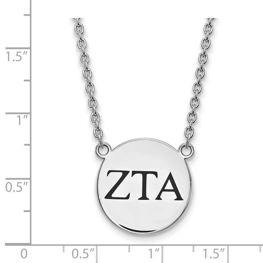 Sterling Silver Rhodium-plated LogoArt Zeta Tau Alpha Sorority Greek Letters Large Black Enamel Pendant 18 inch Necklace