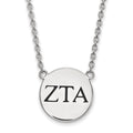 Sterling Silver Rhodium-plated LogoArt Zeta Tau Alpha Sorority Greek Letters Large Black Enamel Pendant 18 inch Necklace