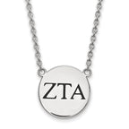 Sterling Silver Rhodium-plated LogoArt Zeta Tau Alpha Sorority Greek Letters Large Black Enamel Pendant 18 inch Necklace