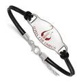 Sterling Silver Rhodium-plated LogoArt Alpha Chi Omega Sorority Symbol Color Enamel Black Leather 7 inch Bracelet with Extender