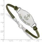 Sterling Silver Rhodium-plated LogoArt Alpha Sigma Tau Sorority Symbol Color Enamel Color Leather 7 inch Bracelet with Extender