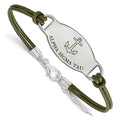 Sterling Silver Rhodium-plated LogoArt Alpha Sigma Tau Sorority Symbol Color Enamel Color Leather 7 inch Bracelet with Extender