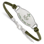 Sterling Silver Rhodium-plated LogoArt Alpha Sigma Tau Sorority Symbol Color Enamel Color Leather 7 inch Bracelet with Extender
