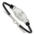 Sterling Silver Rhodium-plated LogoArt Alpha Sigma Tau Sorority Symbol Color Enamel Black Leather 7 inch Bracelet with Extender