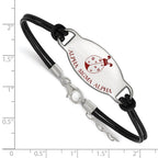 Sterling Silver Rhodium-plated LogoArt Alpha Sigma Alpha Sorority Symbol Color Enamel Black Leather 7 inch Bracelet with Extender