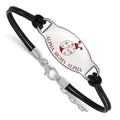 Sterling Silver Rhodium-plated LogoArt Alpha Sigma Alpha Sorority Symbol Color Enamel Black Leather 7 inch Bracelet with Extender