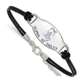 Sterling Silver Rhodium-plated LogoArt Alpha Xi Delta Sorority Symbol Color Enamel Black Leather 7 inch Bracelet with Extender