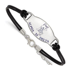 Sterling Silver Rhodium-plated LogoArt Alpha Xi Delta Sorority Symbol Color Enamel Black Leather 7 inch Bracelet with Extender
