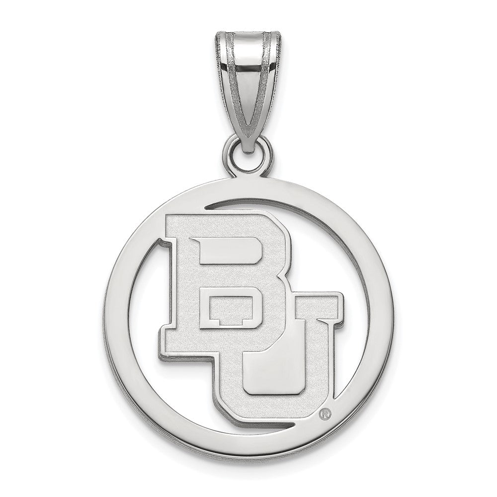 Sterling Silver Rhodium-plated LogoArt Baylor University Bears Medium Circle Pendant