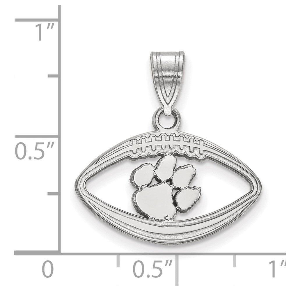 Sterling Silver Rhodium-plated LogoArt Clemson University Tiger Paw Football Pendant