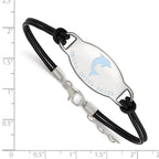 Sterling Silver Rhodium-plated LogoArt Delta Delta Delta Sorority Symbol Color Enamel Color Leather 7 inch Bracelet with Extender