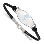 Sterling Silver Rhodium-plated LogoArt Delta Delta Delta Sorority Symbol Color Enamel Color Leather 7 inch Bracelet with Extender