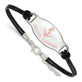 Sterling Silver Rhodium-plated LogoArt Delta Gamma Sorority Symbol Color Enamel Black Leather 7 inch Bracelet with Extender