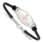 Sterling Silver Rhodium-plated LogoArt Delta Gamma Sorority Symbol Color Enamel Black Leather 7 inch Bracelet with Extender