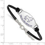 Sterling Silver Rhodium-plated LogoArt Delta Phi Epsilon Sorority Symbol Color Enamel Black Leather 7 inch Bracelet with Extender