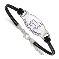 Sterling Silver Rhodium-plated LogoArt Delta Phi Epsilon Sorority Symbol Color Enamel Black Leather 7 inch Bracelet with Extender