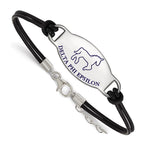 Sterling Silver Rhodium-plated LogoArt Delta Phi Epsilon Sorority Symbol Color Enamel Black Leather 7 inch Bracelet with Extender