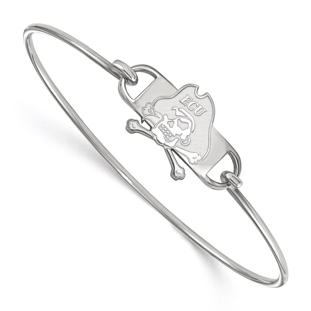 Sterling Silver Rhodium-plated LogoArt East Carolina University Pirate Small Center 7 inch Wire Bangle