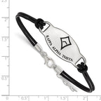 Sterling Silver Rhodium-plated LogoArt Kappa Alpha Theta Sorority Symbol Color Enamel Color Leather 7 inch Bracelet with Extender
