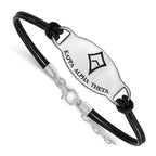 Sterling Silver Rhodium-plated LogoArt Kappa Alpha Theta Sorority Symbol Color Enamel Color Leather 7 inch Bracelet with Extender