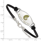 Sterling Silver Rhodium-plated LogoArt Kappa Delta Sorority Symbol Color Enamel Black Leather 7 inch Bracelet with Extender