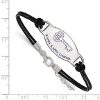 Sterling Silver Rhodium-plated LogoArt Kappa Kappa Gamma Sorority Symbol Color Enamel Black Leather 7 inch Bracelet with Extender