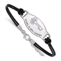 Sterling Silver Rhodium-plated LogoArt Kappa Kappa Gamma Sorority Symbol Color Enamel Black Leather 7 inch Bracelet with Extender