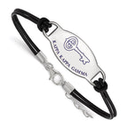 Sterling Silver Rhodium-plated LogoArt Kappa Kappa Gamma Sorority Symbol Color Enamel Black Leather 7 inch Bracelet with Extender