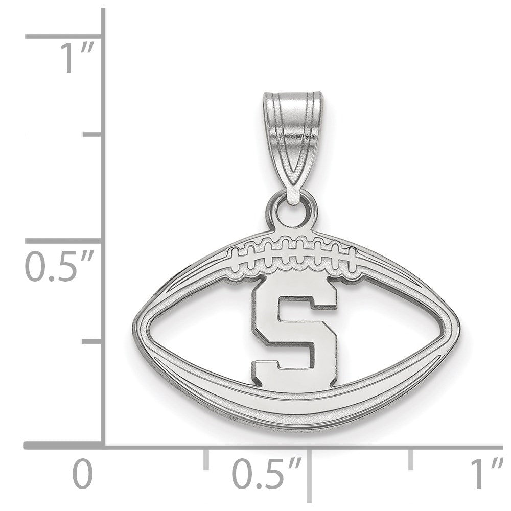 Sterling Silver Rhodium-plated LogoArt Michigan State University Letter S Football Pendant