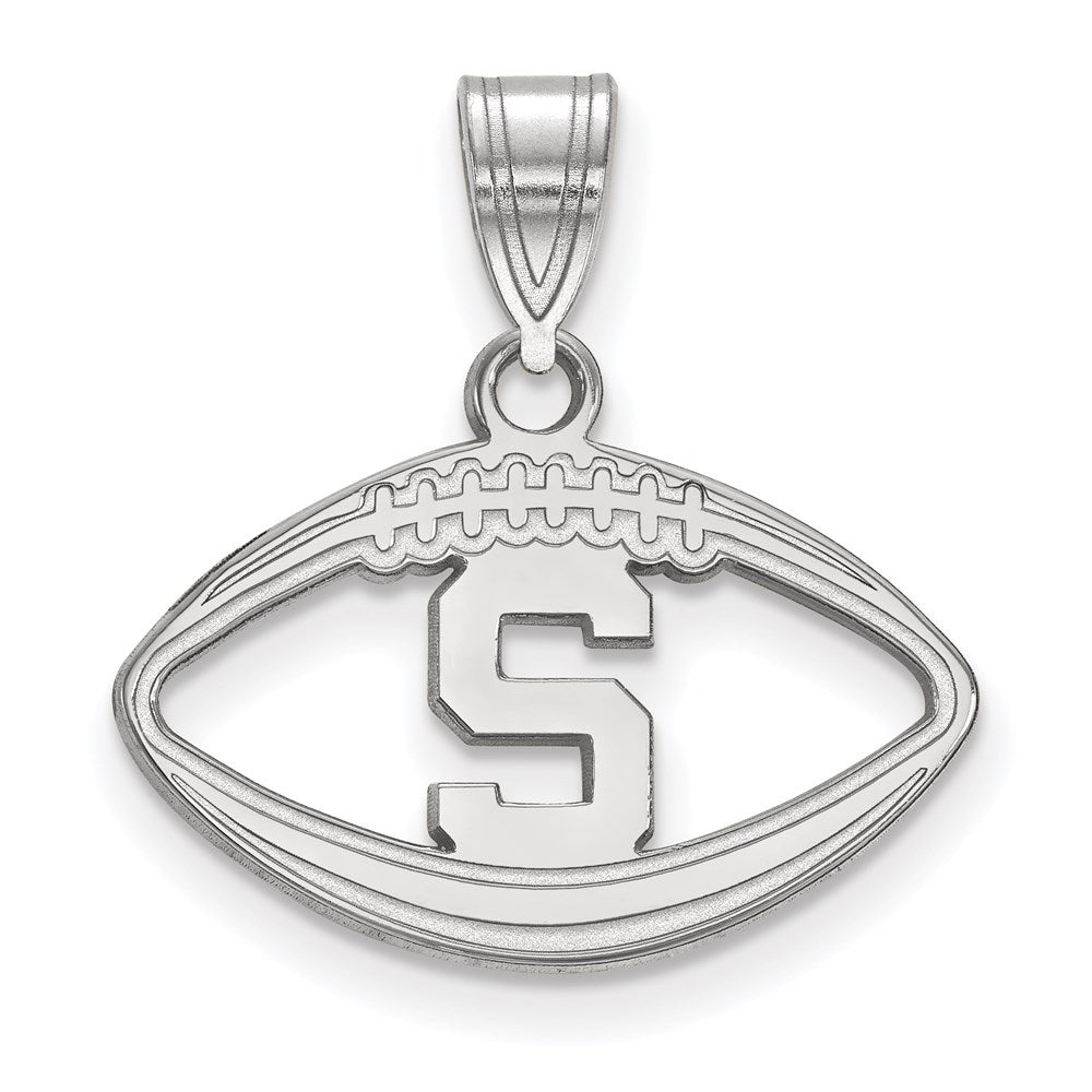 Sterling Silver Rhodium-plated LogoArt Michigan State University Letter S Football Pendant