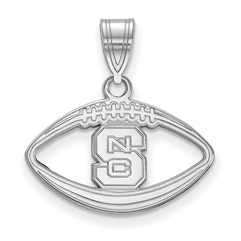 Sterling Silver Rhodium-plated LogoArt North Carolina State University N-C-S Football Pendant
