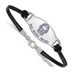 Sterling Silver Rhodium-plated LogoArt Phi Sigma Sigma Sorority Symbol Color Enamel Black Leather 7 inch Bracelet with Extender
