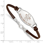 Sterling Silver Rhodium-plated LogoArt Sigma Delta Tau Sorority Symbol Color Enamel Color Leather 7 inch Bracelet with Extender