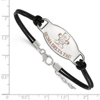 Sterling Silver Rhodium-plated LogoArt Sigma Delta Tau Sorority Symbol Color Enamel Black Leather 7 inch Bracelet with Extender
