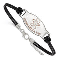 Sterling Silver Rhodium-plated LogoArt Sigma Delta Tau Sorority Symbol Color Enamel Black Leather 7 inch Bracelet with Extender