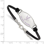 Sterling Silver Rhodium-plated LogoArt Sigma Kappa Sorority Symbol Color Enamel Black Leather 7 inch Bracelet with Extender
