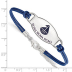 Sterling Silver Rhodium-plated LogoArt Sigma Sigma Sigma Sorority Symbol Color Enamel Color Leather 7 inch Bracelet with Extender