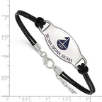 Sterling Silver Rhodium-plated LogoArt Sigma Sigma Sigma Sorority Symbol Color Enamel Black Leather 7 inch Bracelet with Extender