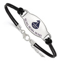 Sterling Silver Rhodium-plated LogoArt Sigma Sigma Sigma Sorority Symbol Color Enamel Black Leather 7 inch Bracelet with Extender